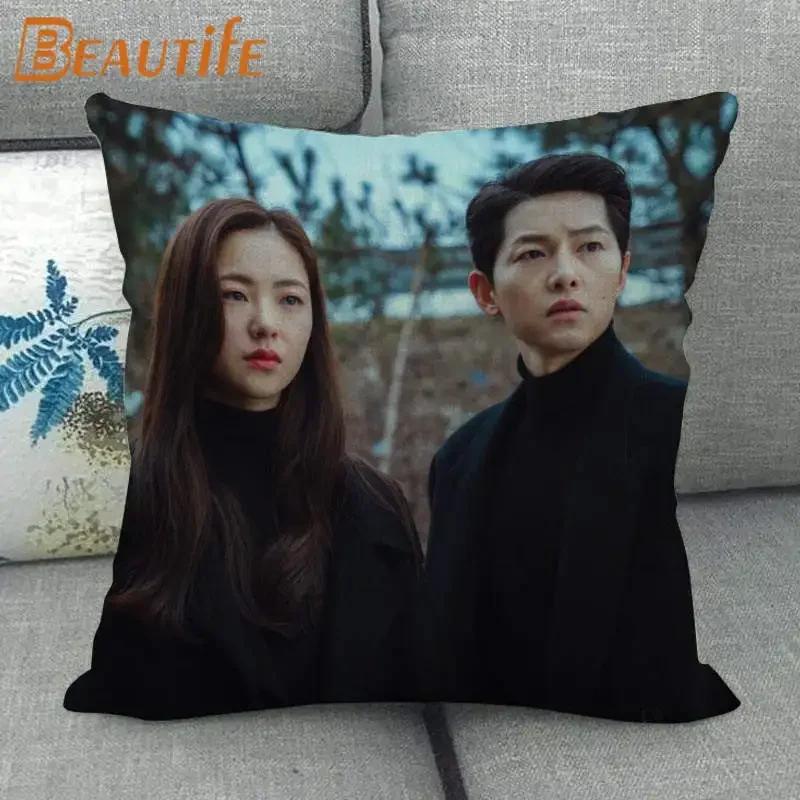 45X45cm Vincenzo Song Joong Ki KPOP Pillow Cover Square Zipper Cotton Linen Fabric Pillow Cases Bedroom Home Decorative Gift