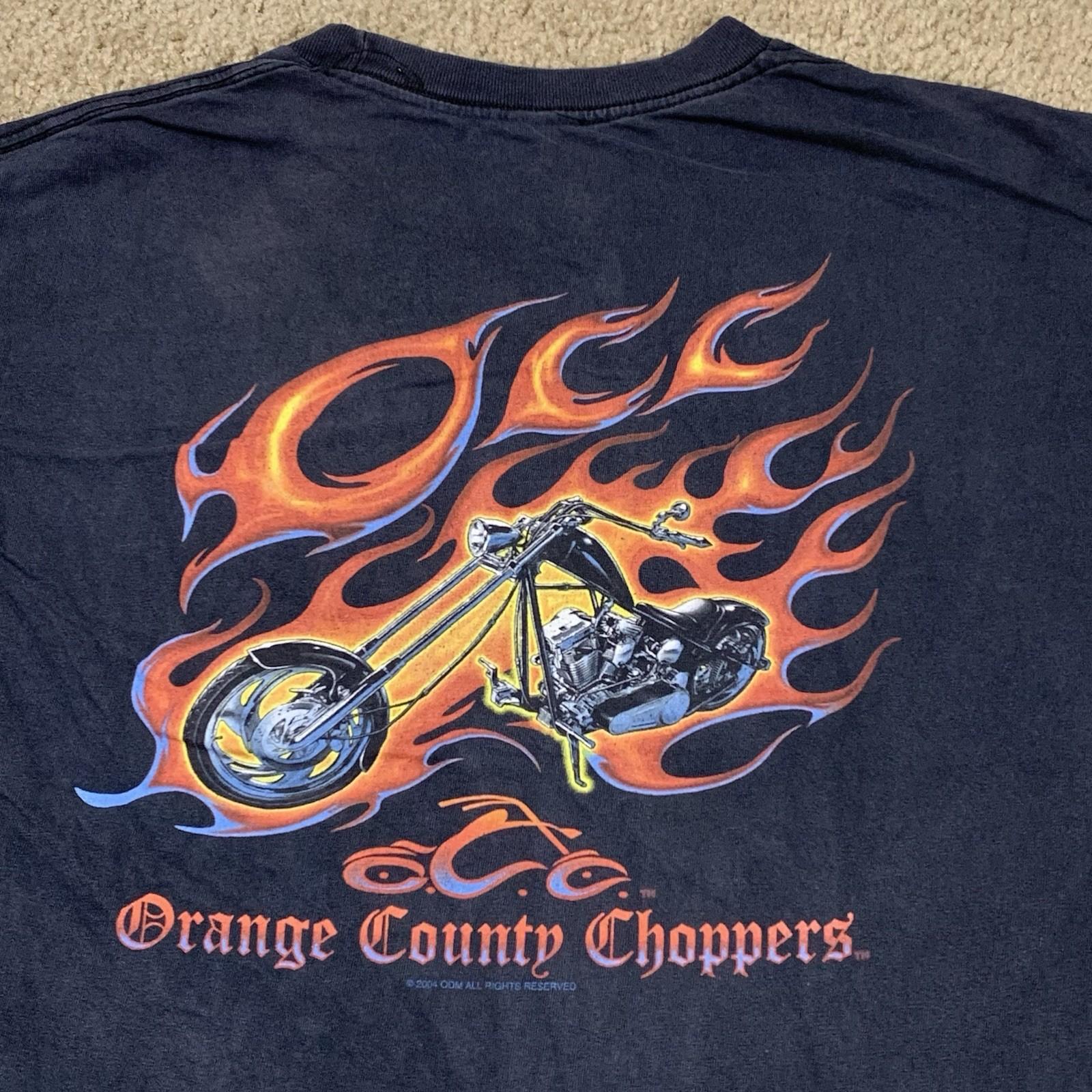 Orange County Choppers Mens Large Black Short Sleeve Shirt Vintage Y2K Flames L