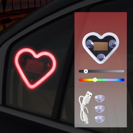 Solar Heart LED Car Light Wireless Decorative Lamp for Triangle & Rear Window Suction Cup Mount Romantic Atmosphere Night Light Auto Accessory