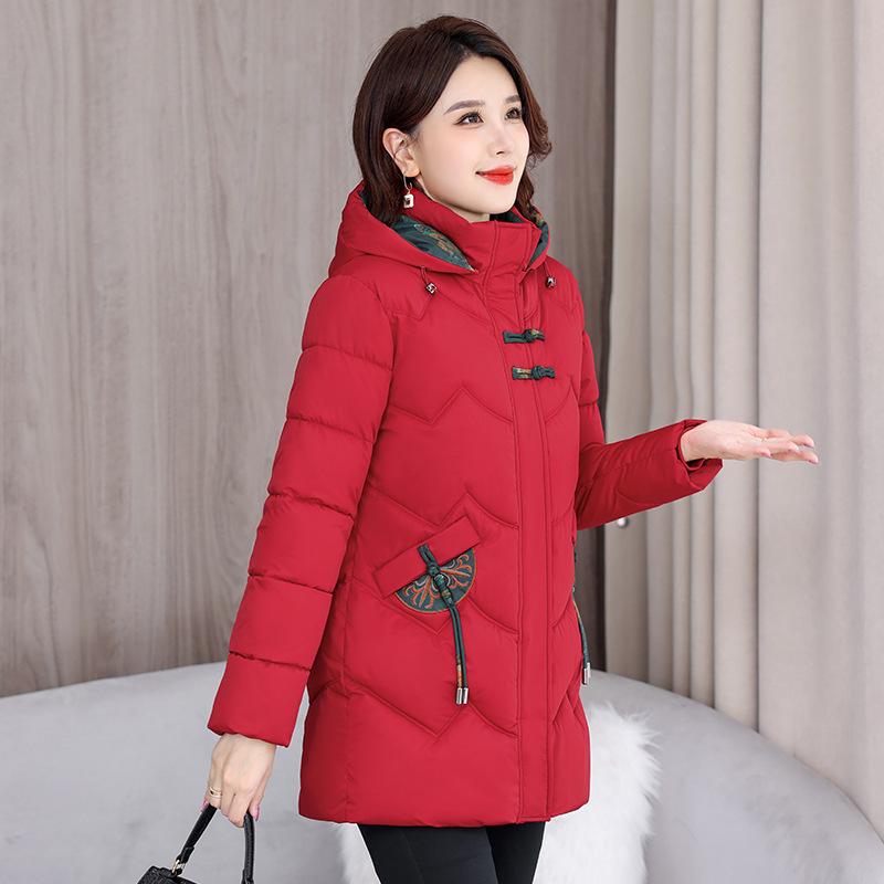 2024 Winter Women's Short Hooded Down Cotton Coat for Middle-Aged & Elderly