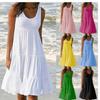 Women's Sleeveless Round Neck Patchwork Beach Dress - 7 Colors, 8 Sizes, Big Hem