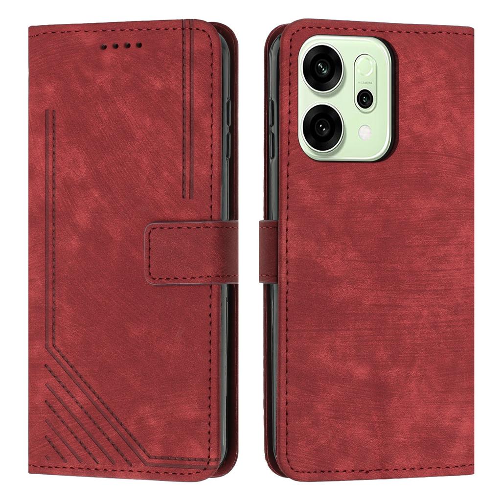 For Oppo Reno14 5G (China)/Oppo Reno14 F 5G/Oppo Reno14 5G (Global) Stand Case Imprinted Lines Leather Phone Cover