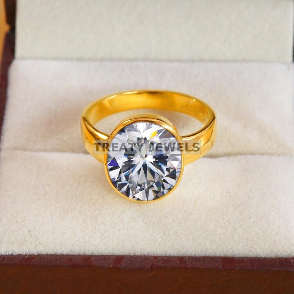 Moissanite Oval Cut With 925 Sterling Silver Gold Plated Ring For Men's #B271 JL375681917911