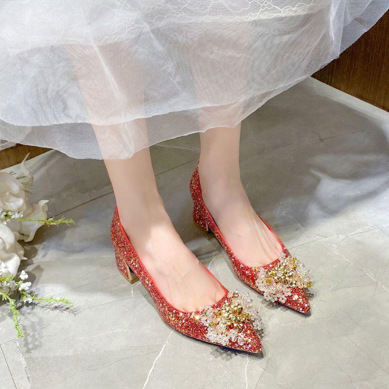 Engagement shoes, two wedding dresses, thick heels are not tired, daily single shoes can be worn 2025 new French bridal shoes, wedding shoes for women