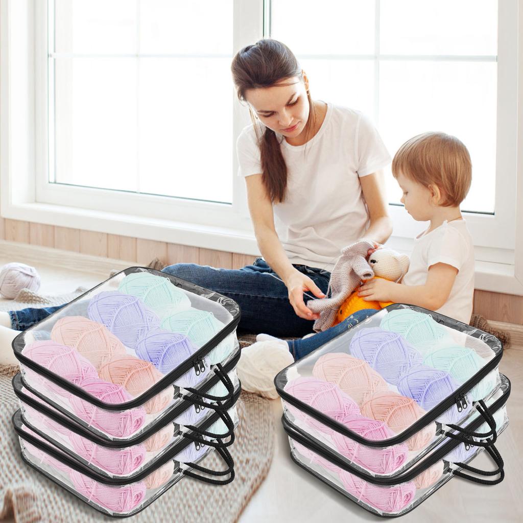 5Pcs Large Toy Storage Bags Reusable Clear PVC Yarn Storage Bag with Handle and Zipper Travel Waterproof Storage Organizer Bags