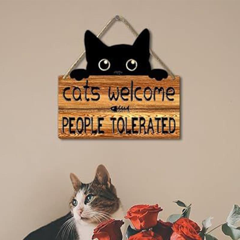 Natural Wood Cats Greeting Sign Pet Welcome Sign Plaque Wall Hanging Decoration Perfect For Pet Lover And Warm Space