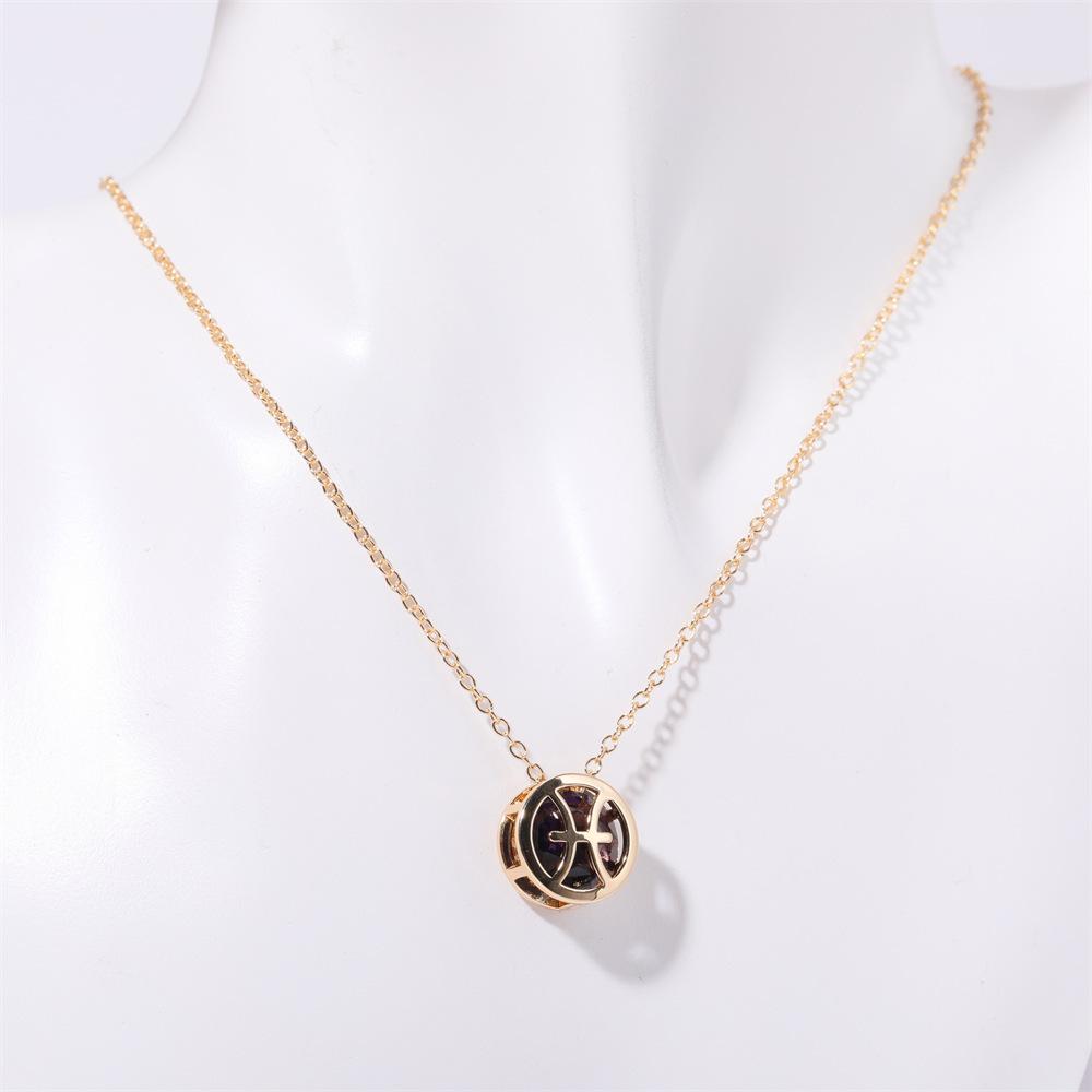 Twelve Zodiac Constellation Necklace - Double-sided Pendant Necklace with Zirconium Drop Pendant and Hollow Chain Around The Collarbone.