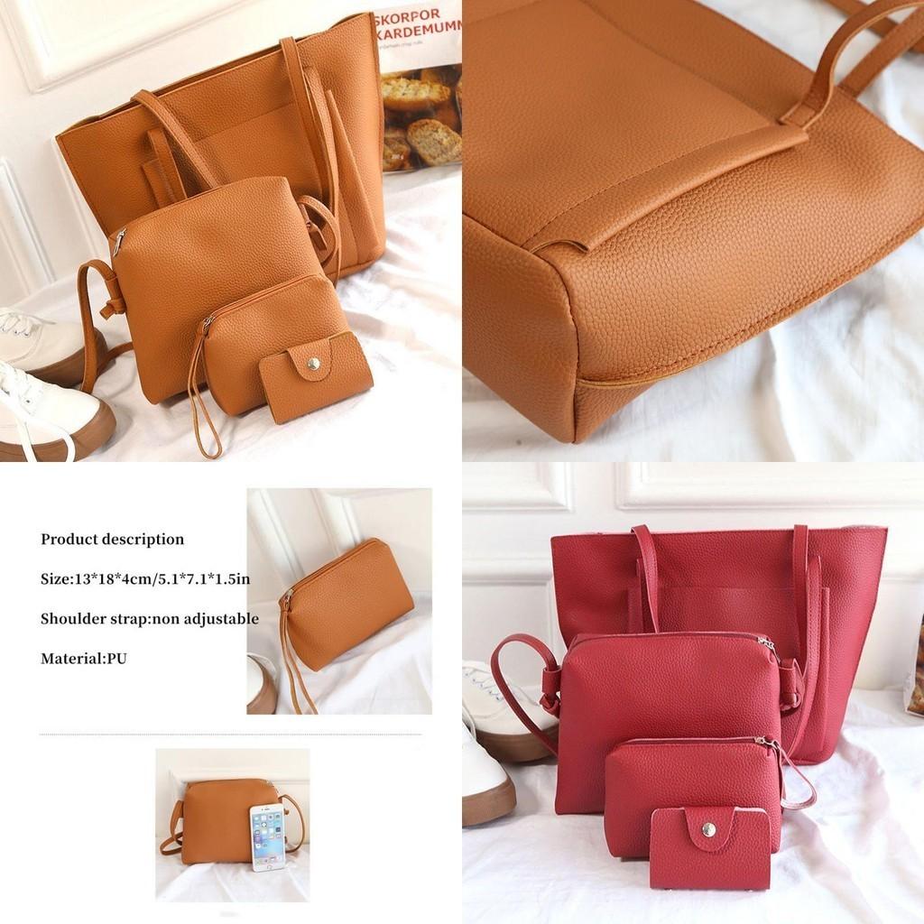 Fashionable Lychee Pattern Handbag Set For Women With 4 Pieces