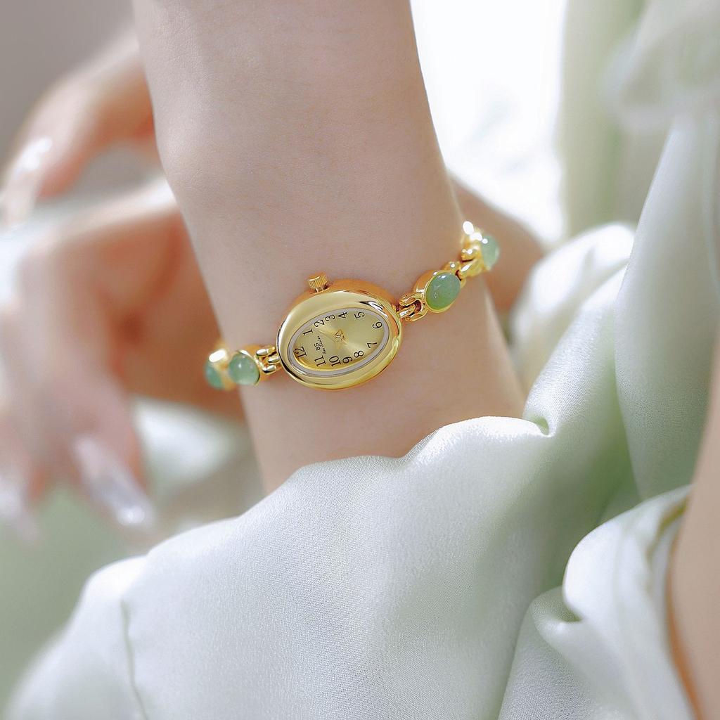 Women Quartz Watch Luxury Brand Retro Natural Dongling Stone an Jade Waterproof Ladies Advanced Chain Wristwatches Gift