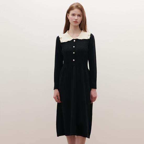 Ruffled Collar Knit Long Dress O261T966