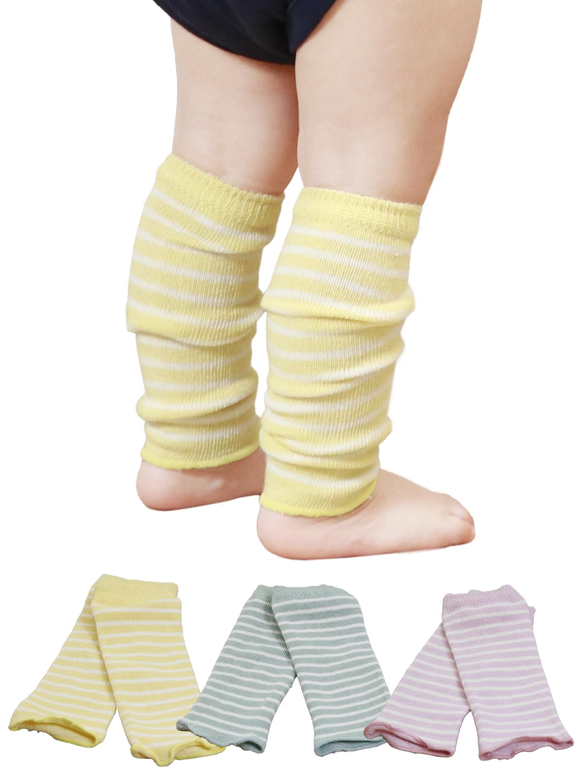 

Maison Peony Baby Leg Thick for Newborns Made in Japan Baby Warmers, 3-Pair Set, Striped, 100% Cotton, (3-24 Months), Gift, Present, (Yellow,