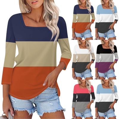 Shirt For Women's Fashion Casual Square Neck 3/4 Sleeve Loose Printed T-Shirt Ladies Top