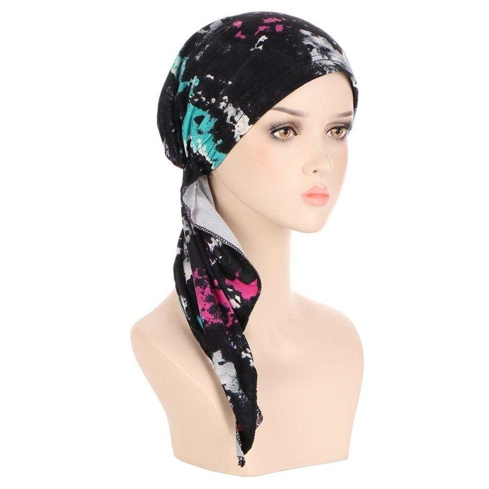 Hair Loss Cover Turban Hijab Elastic Stretch Flower Print Head Scarf Soft Chemo Hat Cap for Women
