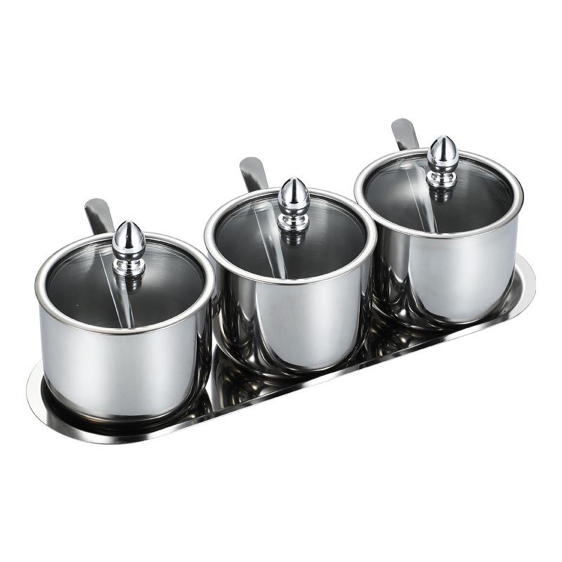 304 Stainless Steel Kitchen Spice Jar with Spoon, Sealed Seasoning Box for Salt and Chili.