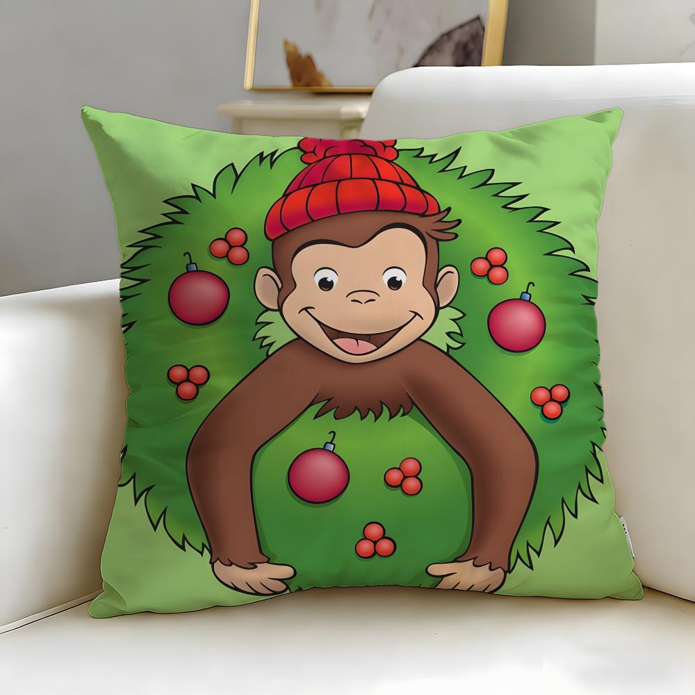 classic cartoon Curious George Cushion Cover Soft  EasyWash Pillow Case  Versatile for Couch Bed Travel and Office