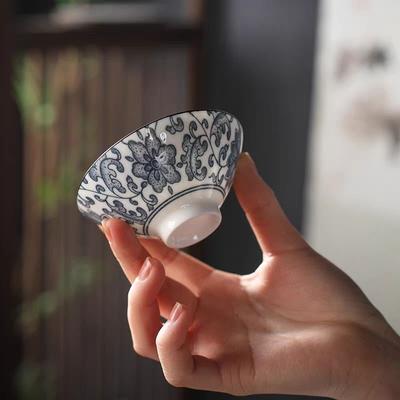 Niebiesko-Biała Stożkowa Filiżanka do Herbaty-Ręcznie Malowany Ceramiczny Kielich do Sake/Herbaty, Antyczna Porcelana Zestaw do Herbaty Gongfu, Naczynia Stołowe Podwójnego Użytku