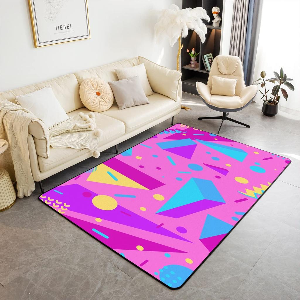 Memphis Area Rug, Hipster Retro Doormat, 80s 90s Hip Hop Funky Colorful Pop Art Inspired Carpet for Playroom Geometric Floor Mat