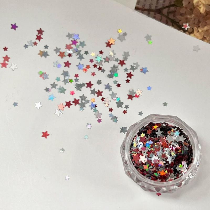 1 Set Mixed Size Candy Colored Laser Star Glitter Colorful Pentagram Nail Glitter Sparkling Diy Accessory Nail Decoration