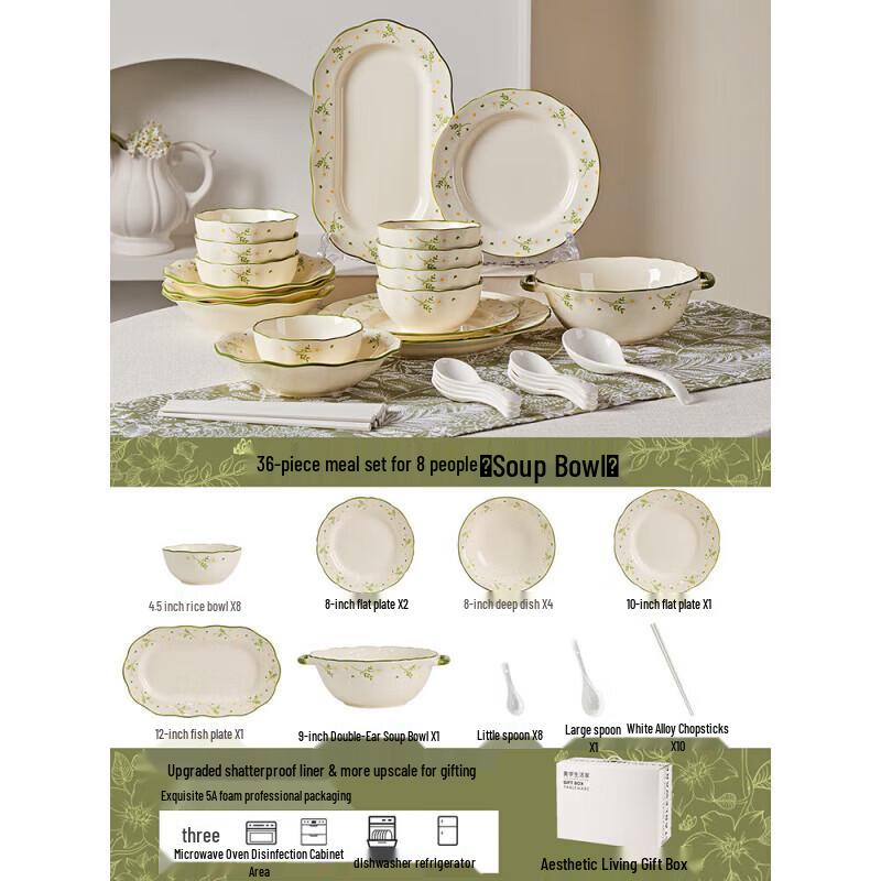 Elegant Daisy Underglaze Ceramic Dinnerware Set, 36-Piece