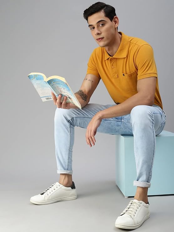 Men's 100% Cotton Solid Mustard Half Sleeve Polo Shirt