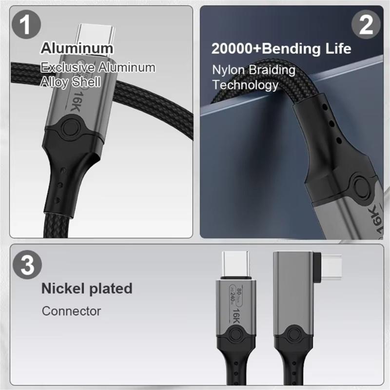 USB5 USB C to USB C Cable 80Gbps 16K@30Hz 240W Fast Charging USB C Data Cord Video Cable for Smartphone Laptops