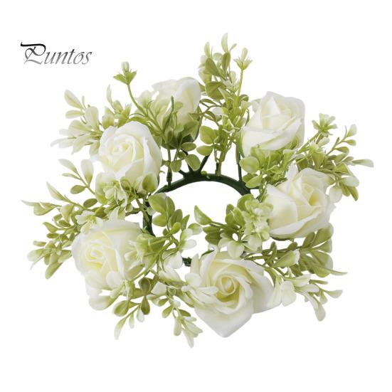 

Кільце зі свічкою зі штучної троянди Свічки на стовпі Зелень Квітковий вінок Сезонне кільце зі свічкою для весілля Центральним святковим декором білий