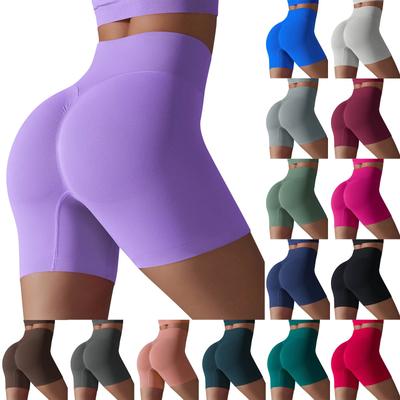 Shorts de Yoga Serrés Taille Haute Pêche Sans Coutures Couleur Unie pour Femmes, Pantalon Court de Course et de Fitness