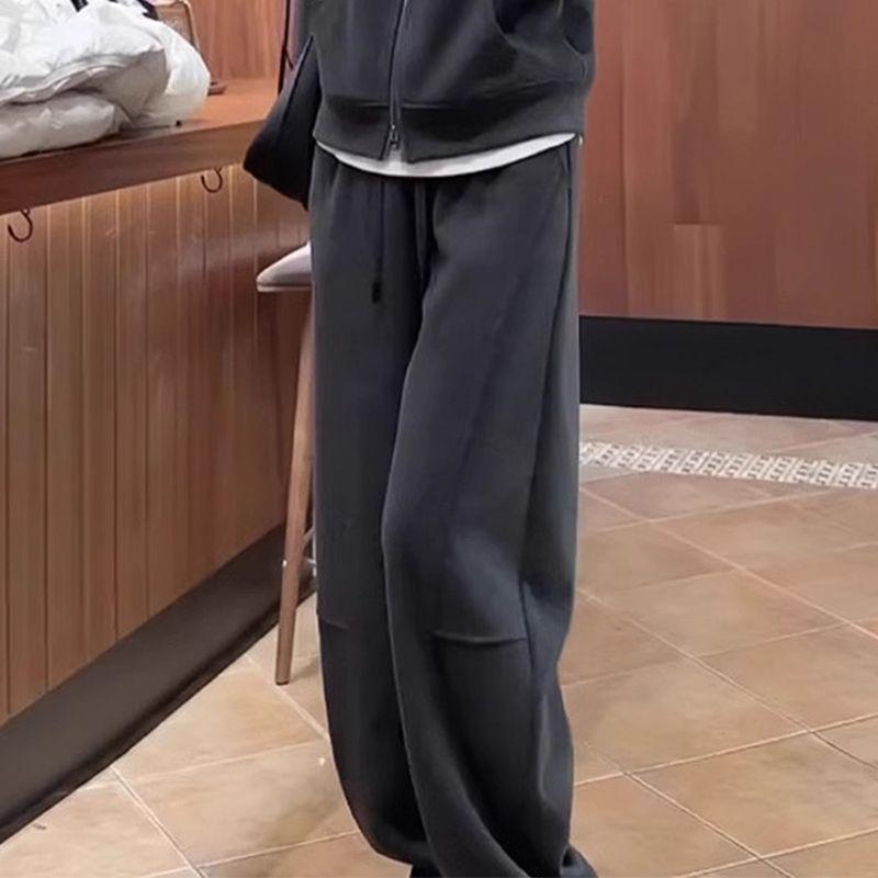 

Plus Size Autumn 2025 Women s Casual Sportswear: Slimming Sweatshirt Jacket & Wide-Leg Pants Set M [Recommended for 80-100 lbs]