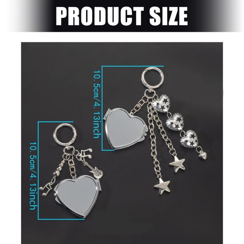 Trendy Folding Mirror Key Holder Bag Charm Keychain Fashion Bag Accessory Travel Key Holder For Women Girls