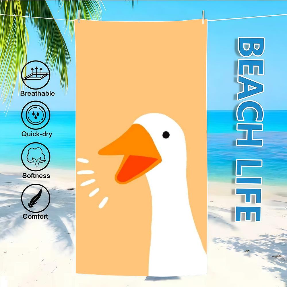 

Duck White Towel Textile Bathrobe Beach Quick-Drying Lightweight Portable Camping Swim Pool Cartoon Cute Travel W40*H60(CM)