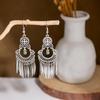 Peacock Tassel Earrings with Hollow Leaf Design in Retro Ethnic Style Imitation Silver for Women