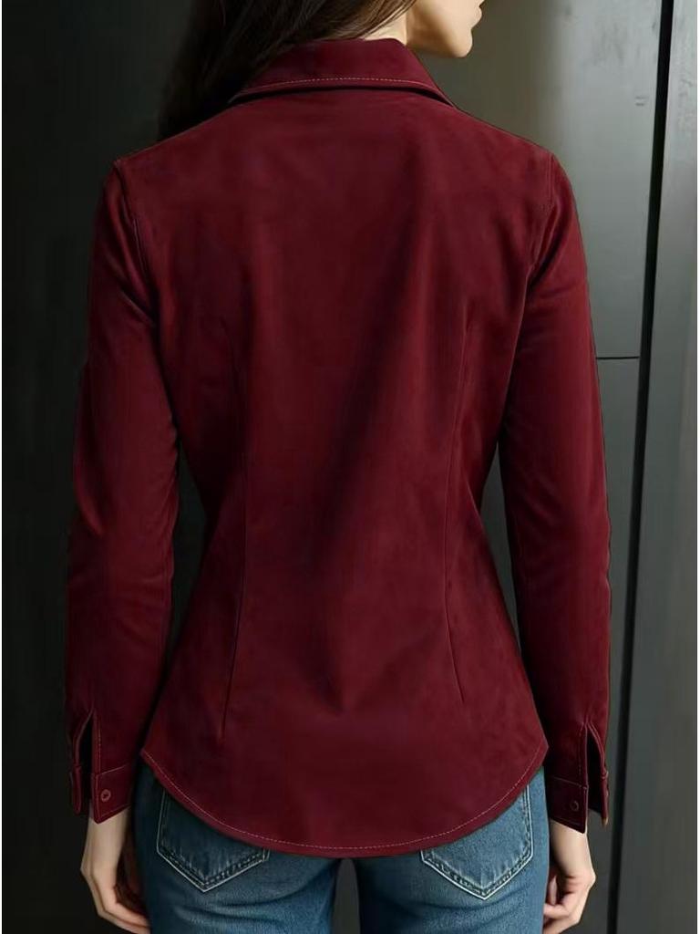 Women's European & American Long-Sleeve Deer Suede Shirt - Spring & Autumn Collection