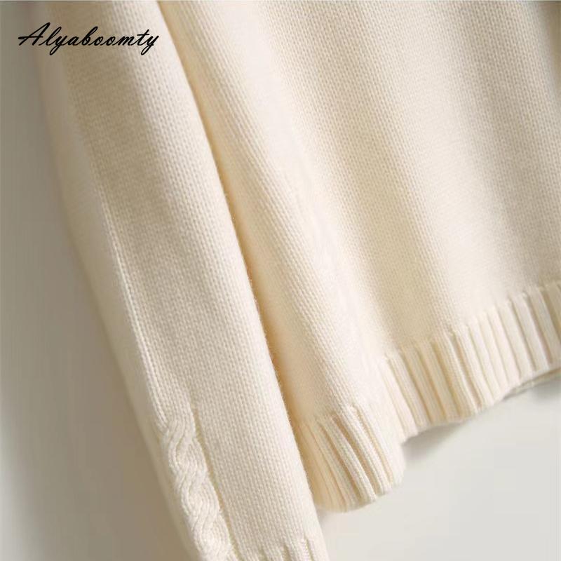 Korean Fashion Herbst Winter Frauen Casual Lose Pullover Halb Hohen Kragen Blau Beige Grün Gestrickte Pullover