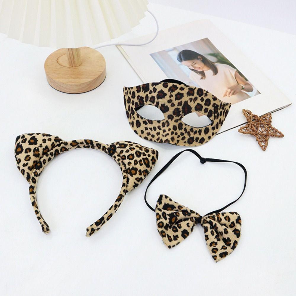 3Pcs/Set Leopard Catgirl Costume Accessories Creative Fashion Half Face Mask Halloween Decoration Sexy Masquerade Mask Christmas