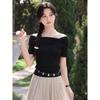 Women's Temperament Bow Off-Shoulder Knitted T-Shirt