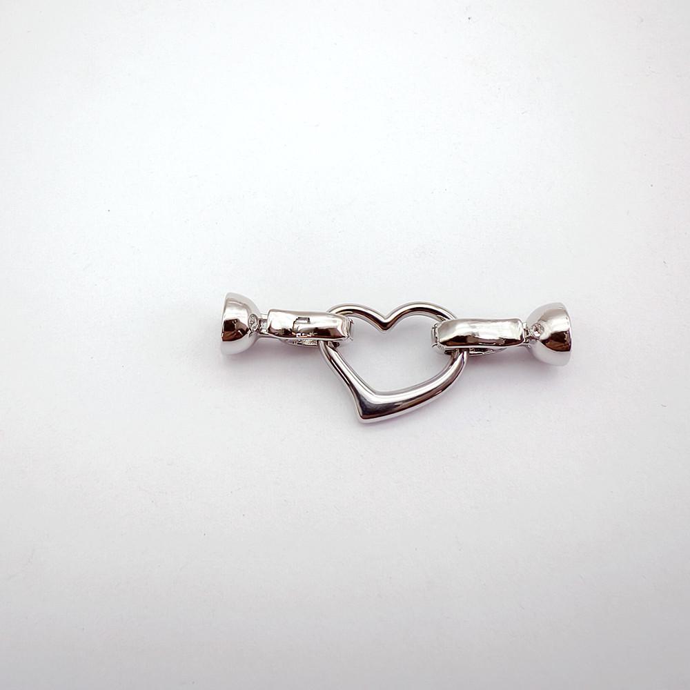 High Polish Stainless Steel Round Heart Double Clasp for Sweater Chain - Colorfast Pearl Connector