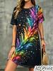 Fashion 3D Print Summer Dress Loose Casual Short Sleeve O-Neck Mini Dress