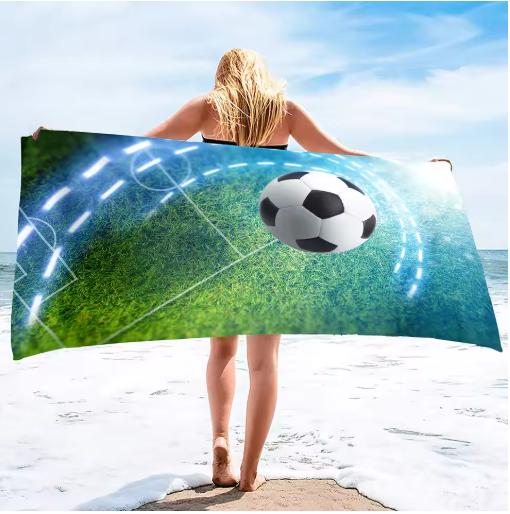 Football Beach Towel Soccer Player Print Microfiber Quick Dry Swim Towel for Summer Vacation