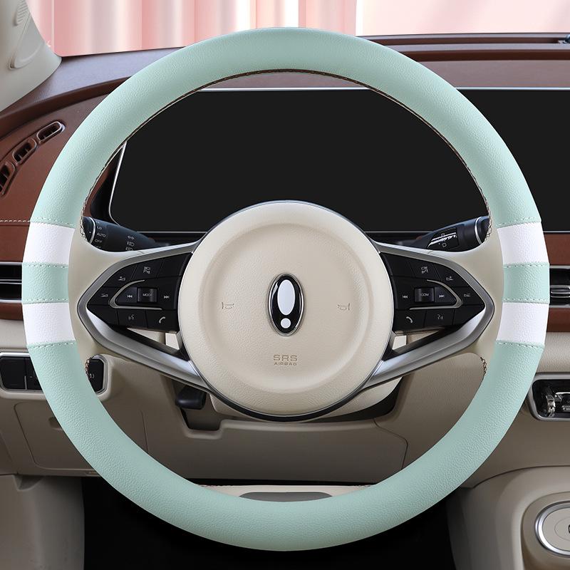 Universal D-Shape Leather Steering Wheel Cover: Ultra-Thin, Breathable, Non-Slip, All-Season Design