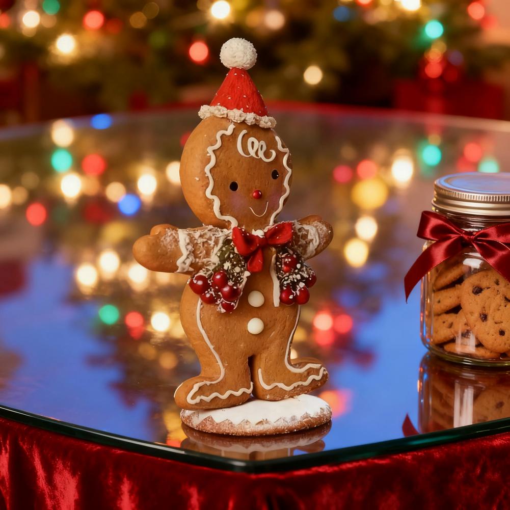 Night Light Ornament Resin Night Light Battery Powered Gingerbread Man Night Light for Home Office Kids Room Holiday for Bedroom