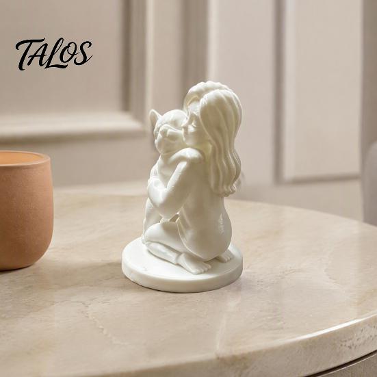 3D Printed Pet Figurines Dog And Owner Figurine, Minimalist Bulldog Girl Statue, PLA Material Ornaments Healing Hugging Sculpture for Home Office