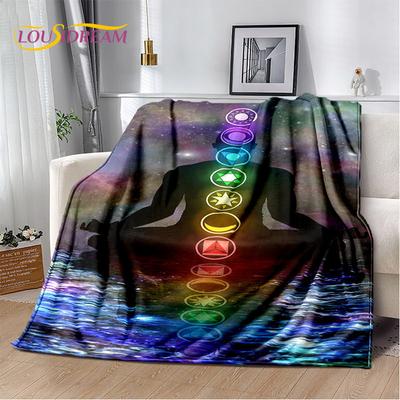 Manta Bohemia Suave de Felpa con Mandala de los 7 Chakras del Arcoíris, Manta de Franela, Manta para Sofá Cama de Sala de Estar, Cubierta para Picnic