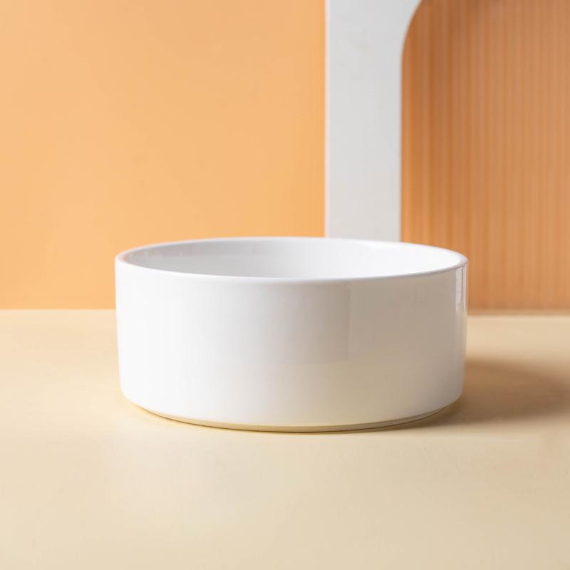 Non-Slip Ceramic Cat and Dog Bowl with Wooden Stand - Black, High-Footed Design for Cervical Spine Protection