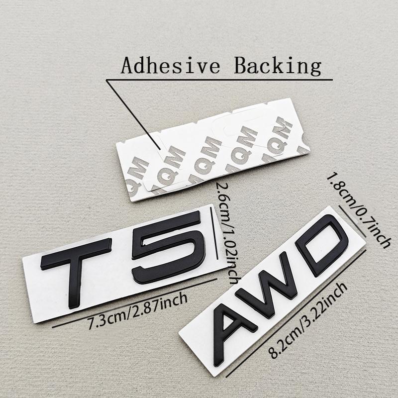 3D Metal T5 T6 AWD Car Trunk Emblem Badge Letter Logo Decal Replacement For Volvo XC60 XC90 S60 S90 Black Chrome Accessories