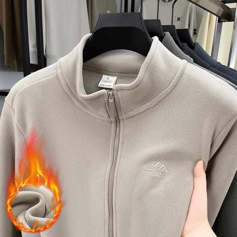 Men s Stand Collar Plush Fleece Hoodie - Autumn/Winter Embroidered Solid Color Cardigan. XXL