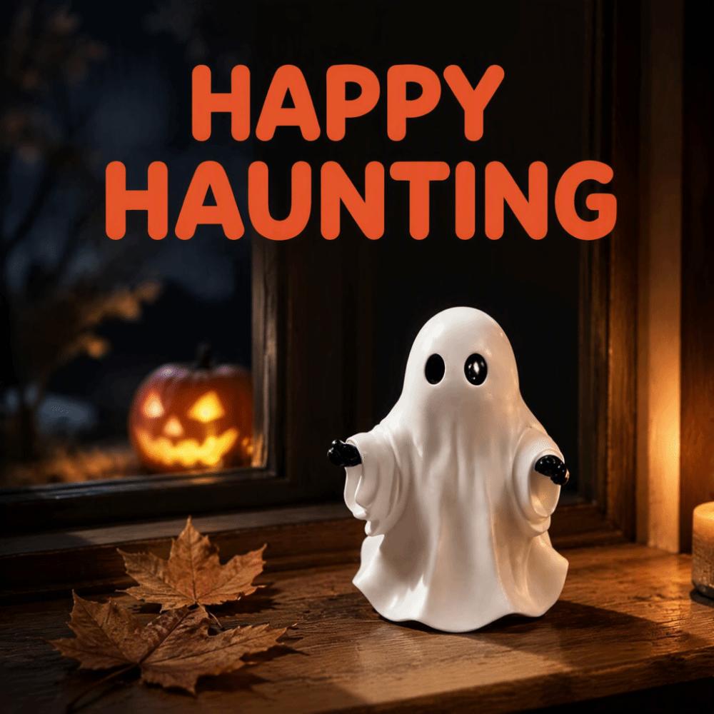 Resin Ghost Decor White Color Halloween Ornament Cute Style Cute Ghost Figurine Indoor Use