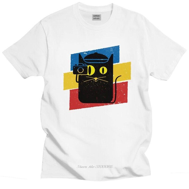 Novelty Funny Cat Photographer T Shirt Men Short Sleeved Pure Cotton Tshirt Casual Camera Photography Tees Graphic Tshirt S