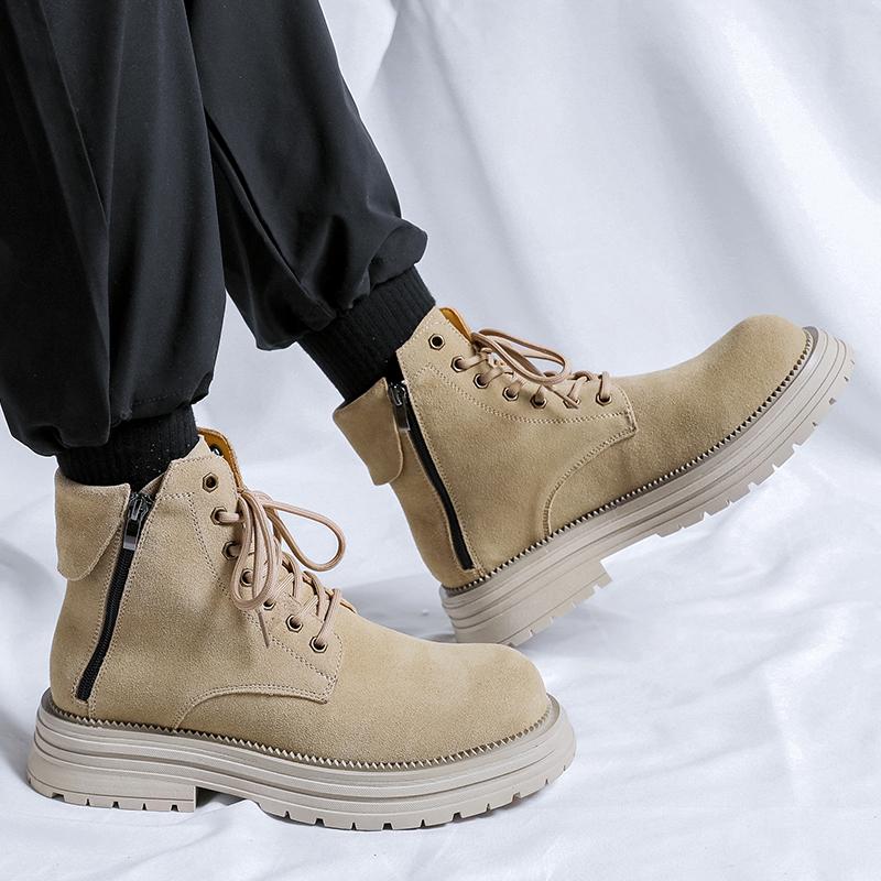 New Men's High-top Leather Boots Fashionable Outdoor Sports Shoes Anti-slip Lace-up Ankle Boots Durable Comfortable
