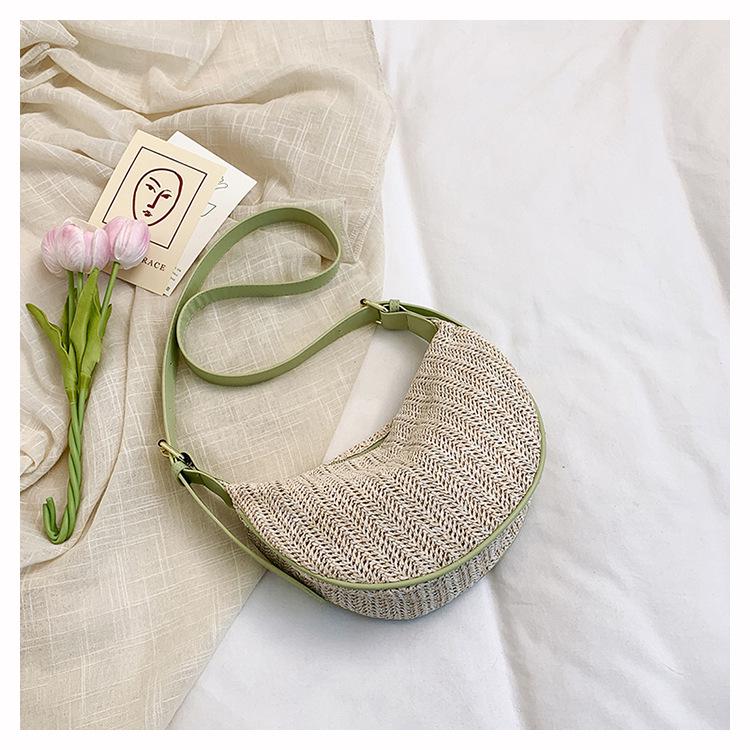 High-End Straw Woven Crescent Shoulder Bag: Fashionable, Pastoral Style, Hollowed-Out Versatile Handbag/Crossbody Bag for Casual Travel