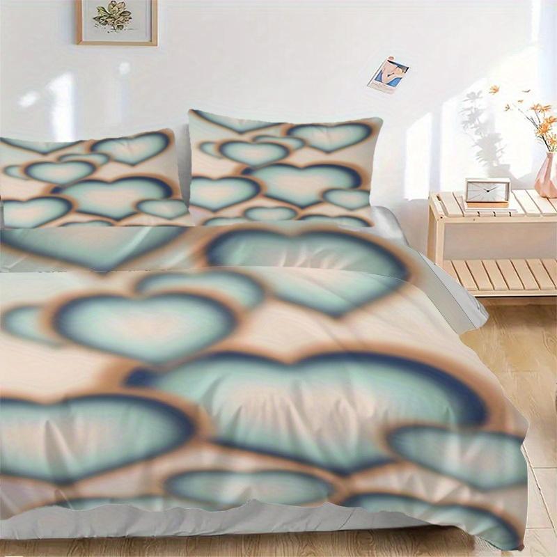 3pcs Heart Pattern Bedding Set, Suitable for Bedroom Decoration, (Includes 1 Duvet Cover And 2 Pillowcases, Quilt Not Included) yy250822182